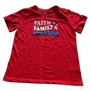 Womens Shirt Size XXL Red American Faith Family Freedom USA God Church Casual